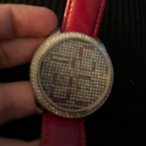 Phosphor pink and silver Swarovski watch